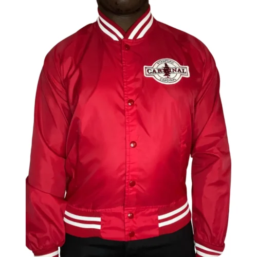 Stanford Cardinal Vintage Ribbed Knitted Red Satin Varsity Jacket