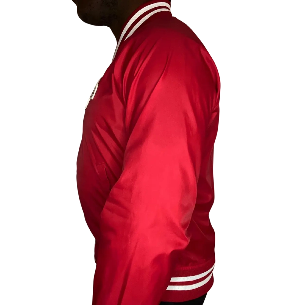 Stanford Cardinal Vintage Ribbed Knitted Red Satin Varsity Jacket - Image 3