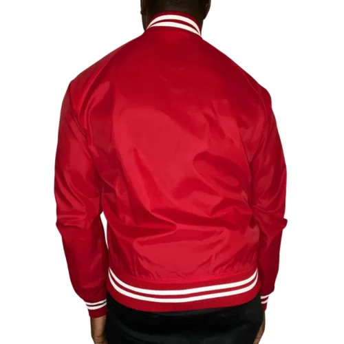 Alternative view of Stanford Cardinal Vintage Ribbed Knitted Red Satin Varsity Jacket