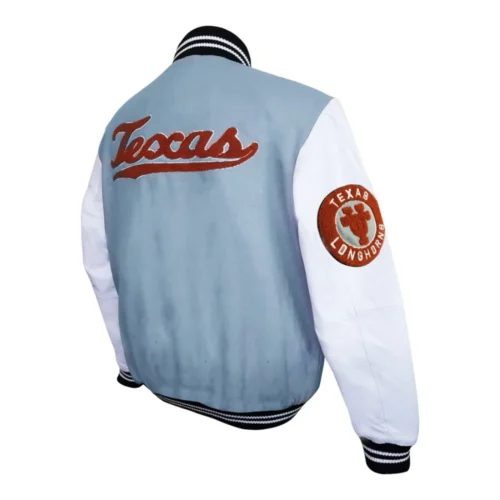 Alternative view of Texas Longhorns  Graduate Gray Wool & Leather Varsity Jacket