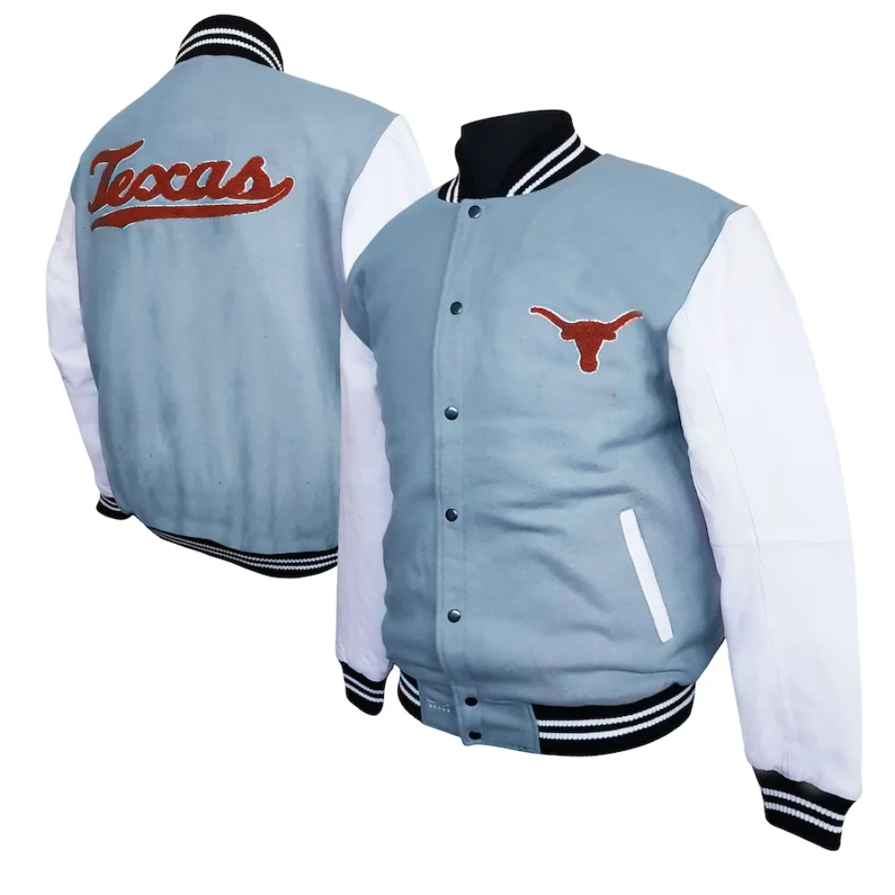 Texas Longhorns Graduate Gray Wool & Leather Varsity Jacket - Image 3