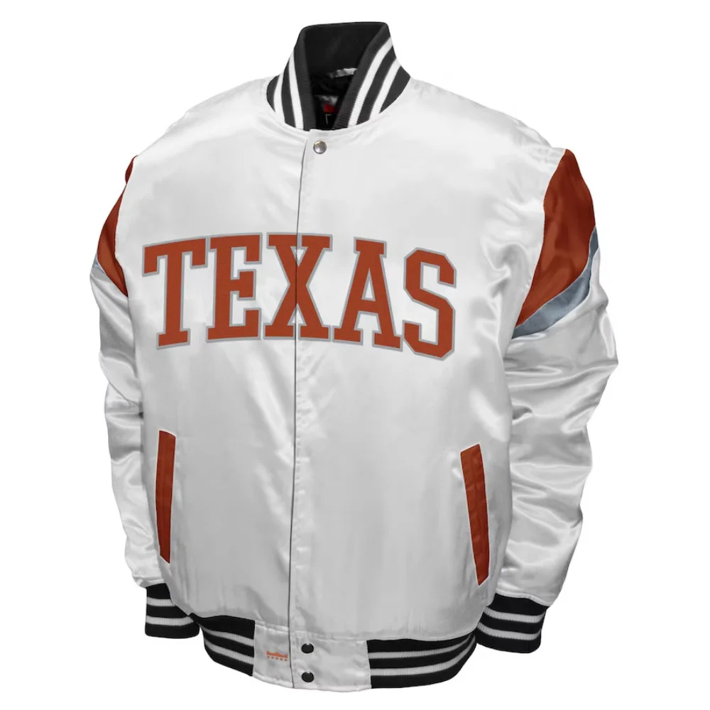 Texas Longhorns Power White Satin Varsity Jacket