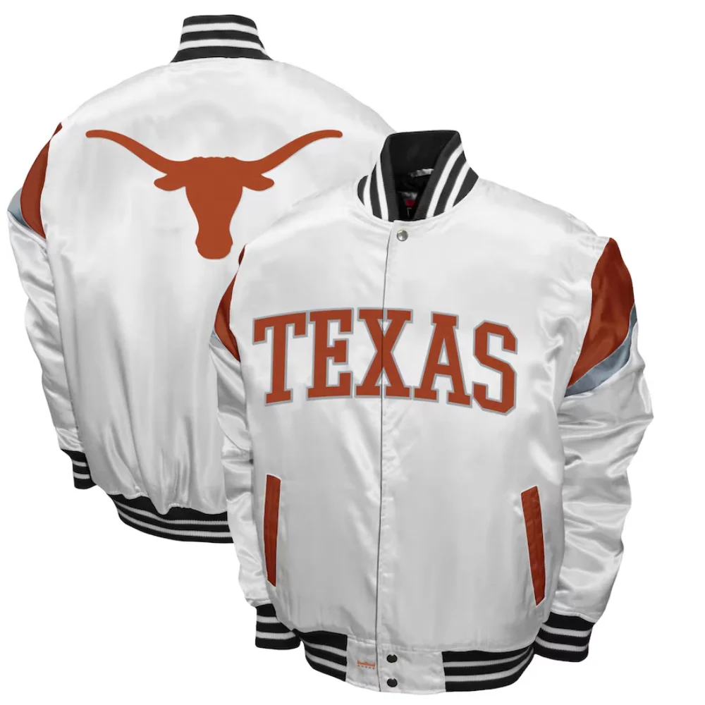 Texas Longhorns Power White Satin Varsity Jacket - Image 3