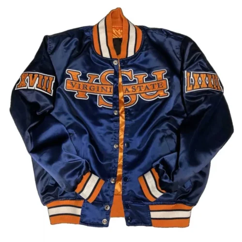 The Virginia State Trojans Remix Bomber Satin Varsity Jacket