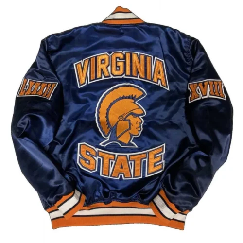 Alternative view of The Virginia State Trojans Remix Bomber Satin Varsity Jacket
