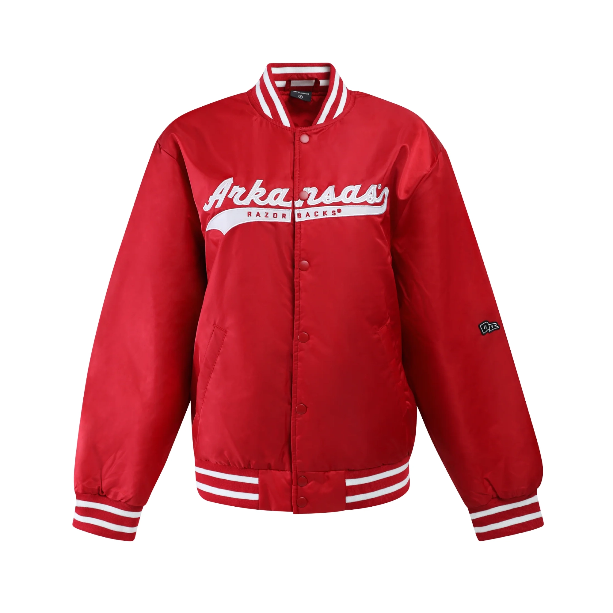 Women Arkansas Razorbacks A-Game Satin Varsity Jacket - Image 5
