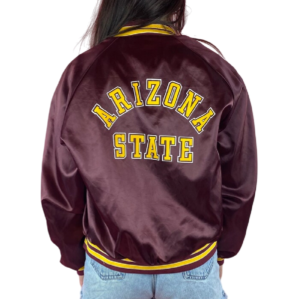 Women's Arizona State Sun Devils 90's Vintage Bomber Satin Varsity Jacket - Image 2