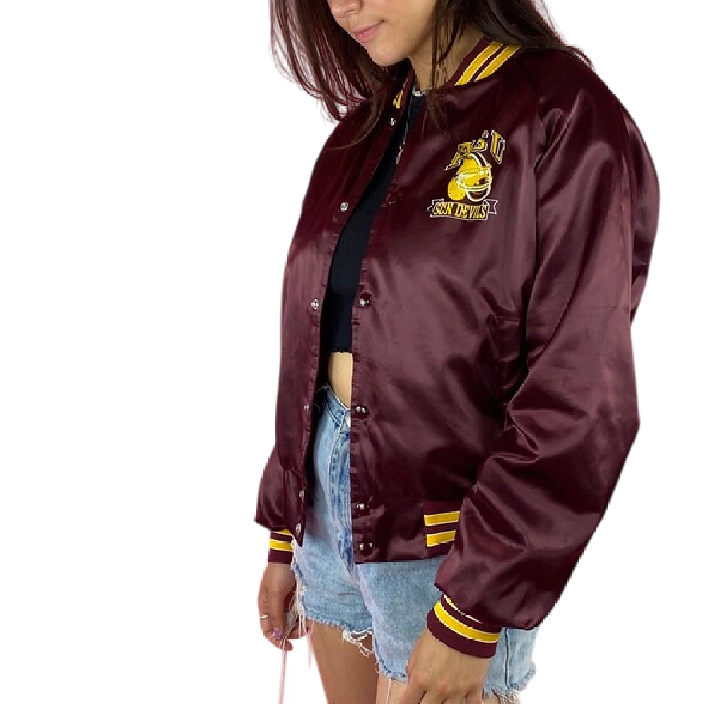 Women's Arizona State Sun Devils 90's Vintage Bomber Satin Varsity Jacket - Image 3