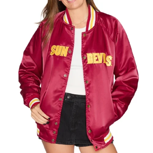 Women's Arizona State Sun Devils Letterman Bomber Satin Varsity Jacket