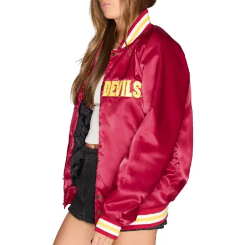 Women's Arizona State Sun Devils Letterman Bomber Satin Varsity Jacket - Image 3