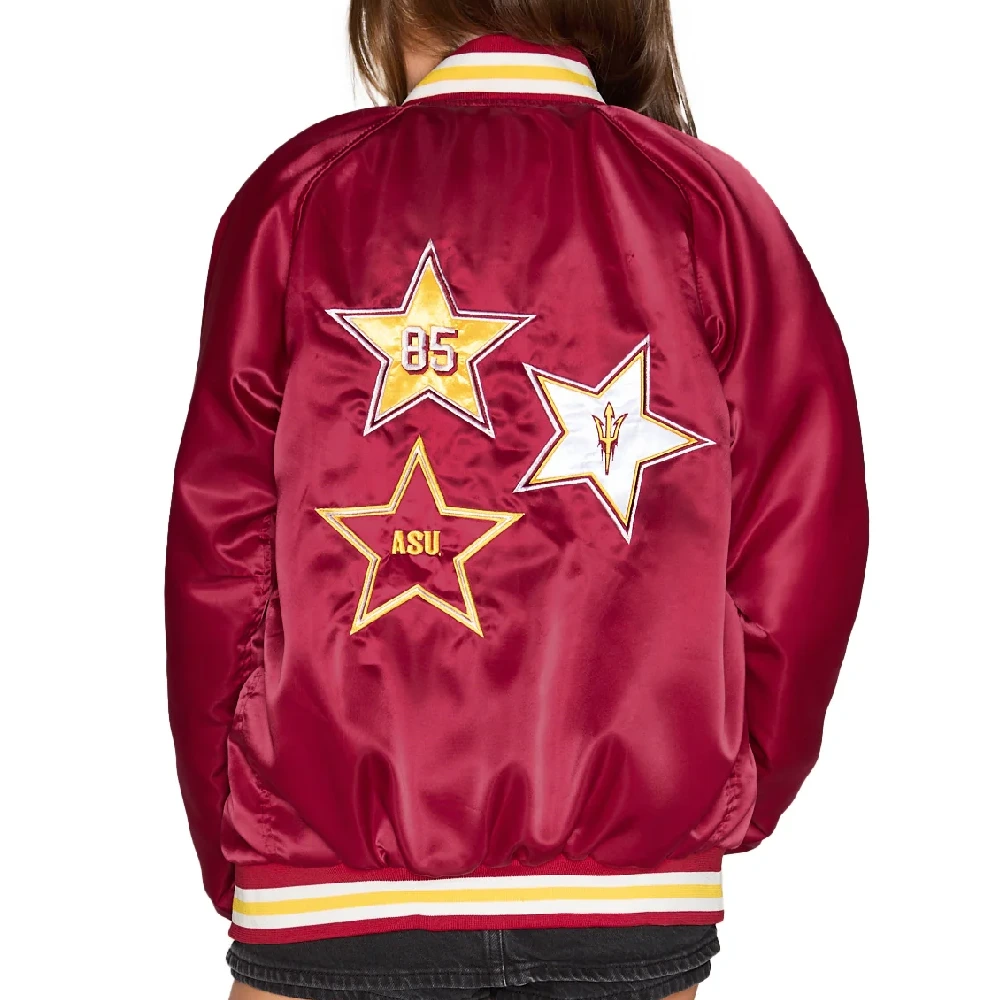 Women's Arizona State Sun Devils Letterman Bomber Satin Varsity Jacket - Image 2
