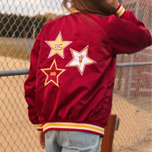 Women's Arizona State Sun Devils Letterman Bomber Satin Varsity Jacket - Image 5