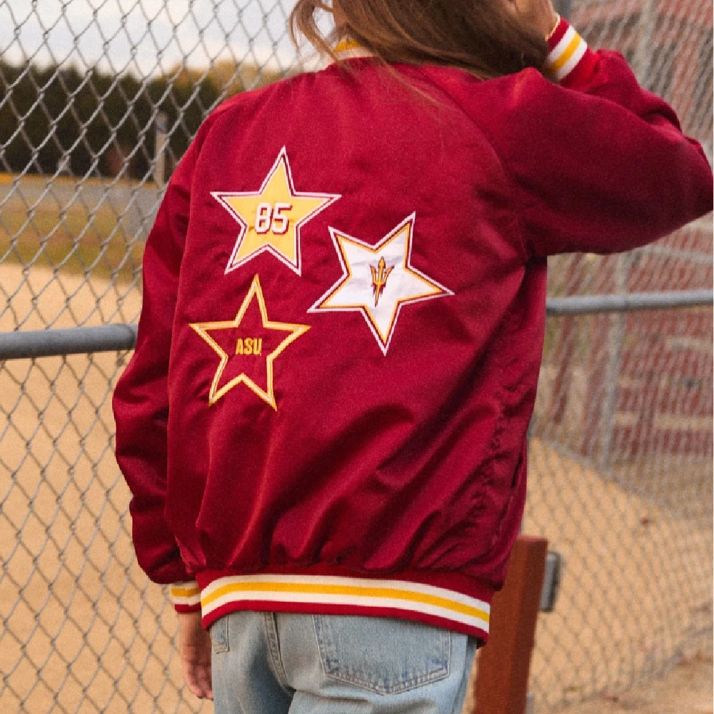 Women's Arizona State Sun Devils Letterman Bomber Satin Varsity Jacket - Image 5