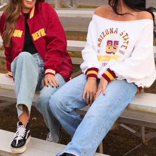 Women's Arizona State Sun Devils Letterman Bomber Satin Varsity Jacket - Image 6