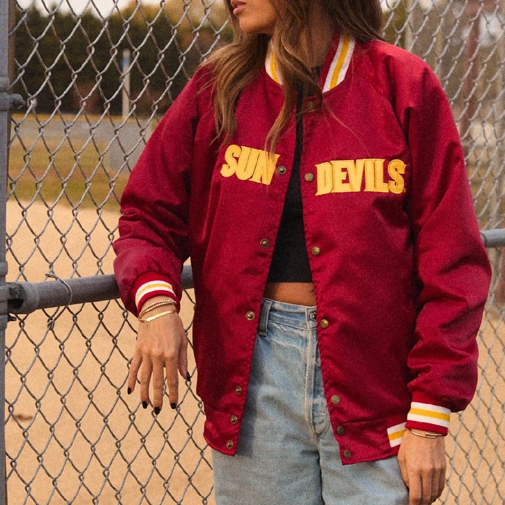 Women's Arizona State Sun Devils Letterman Bomber Satin Varsity Jacket - Image 4