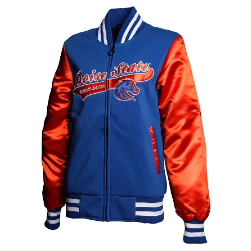 Women's Boise State Broncos Vintage Blue & Red Satin Varsity Jacket