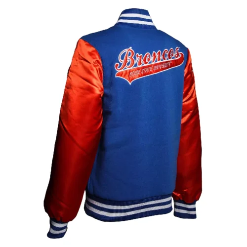 Alternative view of Women's Boise State Broncos Vintage Blue & Red Satin Varsity Jacket