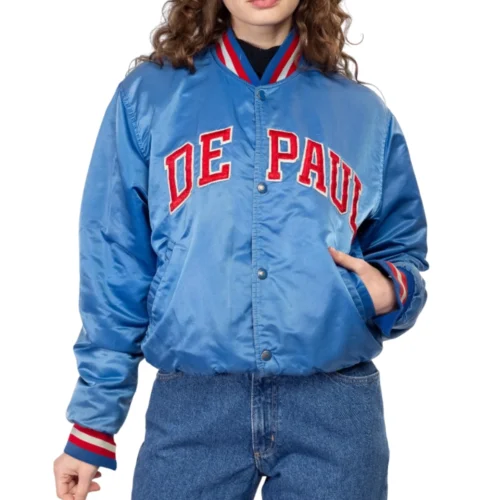 Women's Depaul Blue Demons 80s Vintage Satin Varsity Jacket - Image 4
