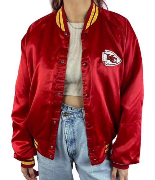 Women's Kansas City Chiefs Vintage Red Bomber Satin Varsity Jacket - Image 3