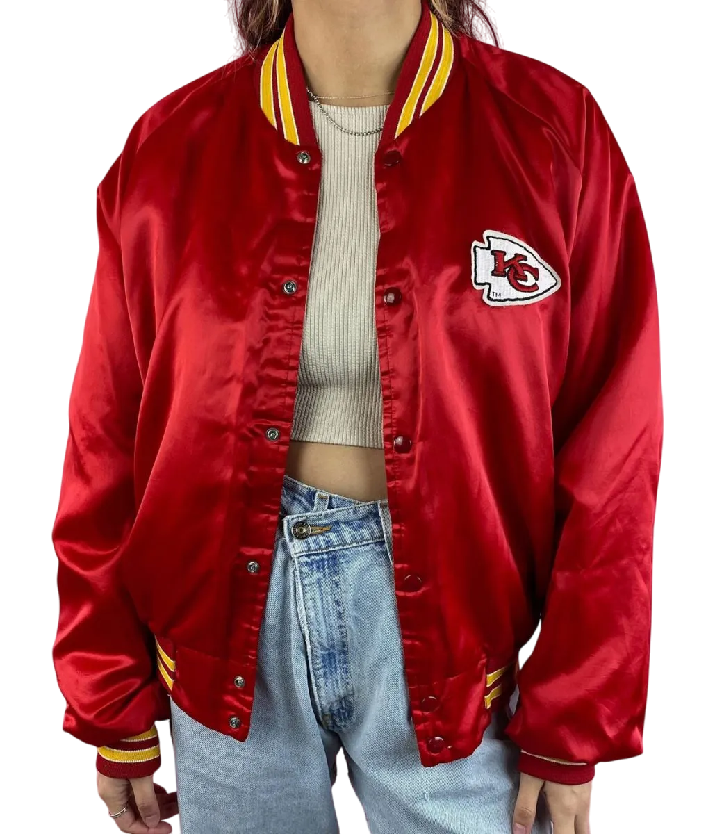 Women's Kansas City Chiefs Vintage Red Bomber Satin Varsity Jacket - Image 3