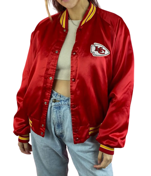 Women's Kansas City Chiefs Vintage Red Bomber Satin Varsity Jacket