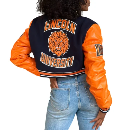 Women's Lincoln Lions Campus Remix Wool & Leather Varsity Jacket - Image 3