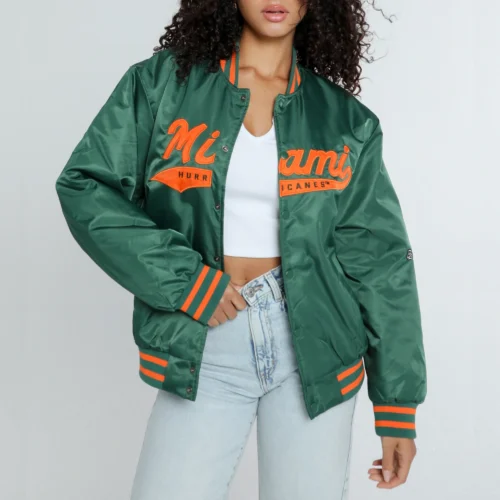 Women's Miami Hurricanes A-Game Satin Varsity Jacket