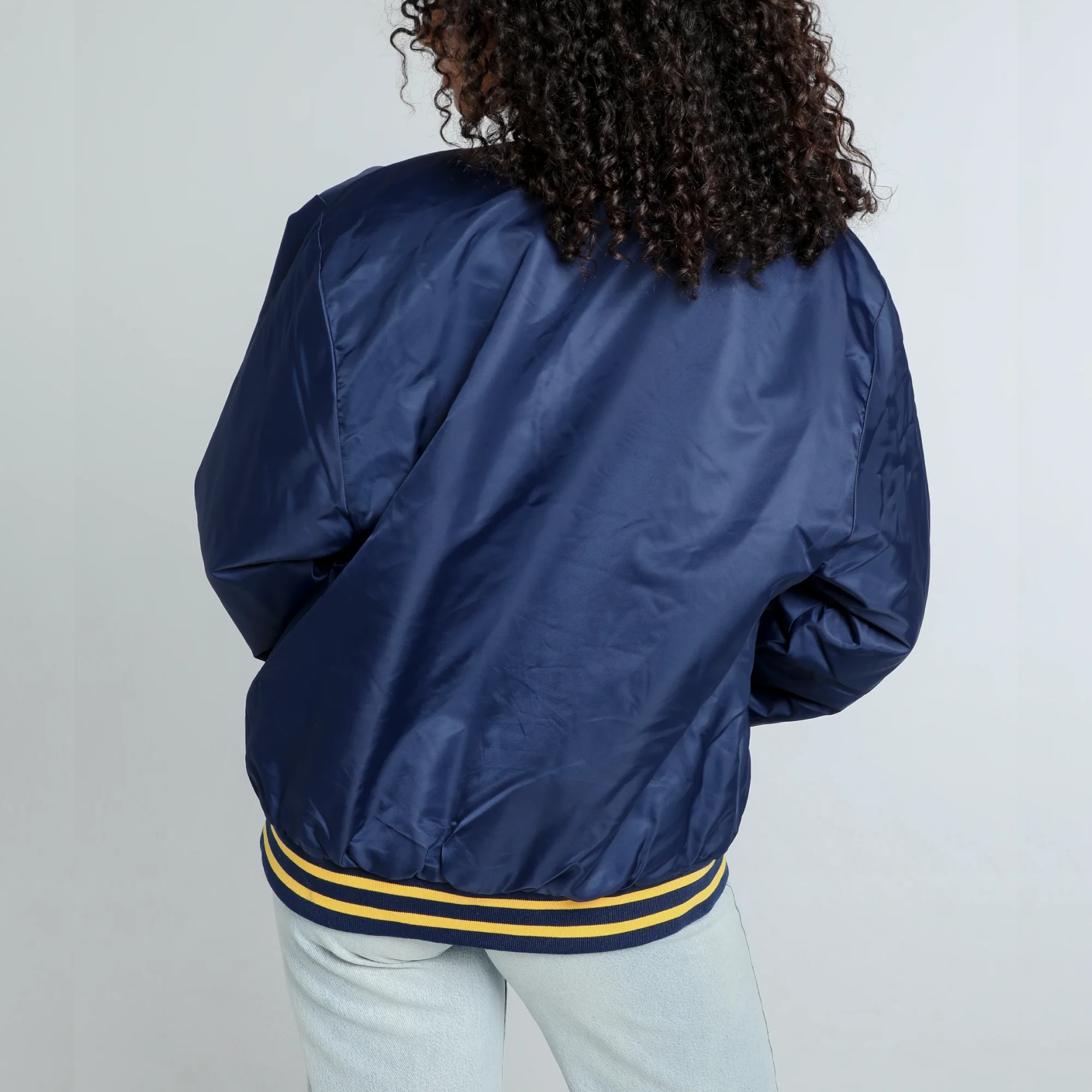Women's Michigan Wolverines A-Game Satin Varsity Navy Jacket - Image 3