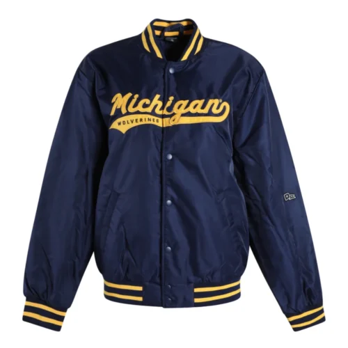 Women's Michigan Wolverines A-Game Satin Varsity Navy Jacket - Image 4