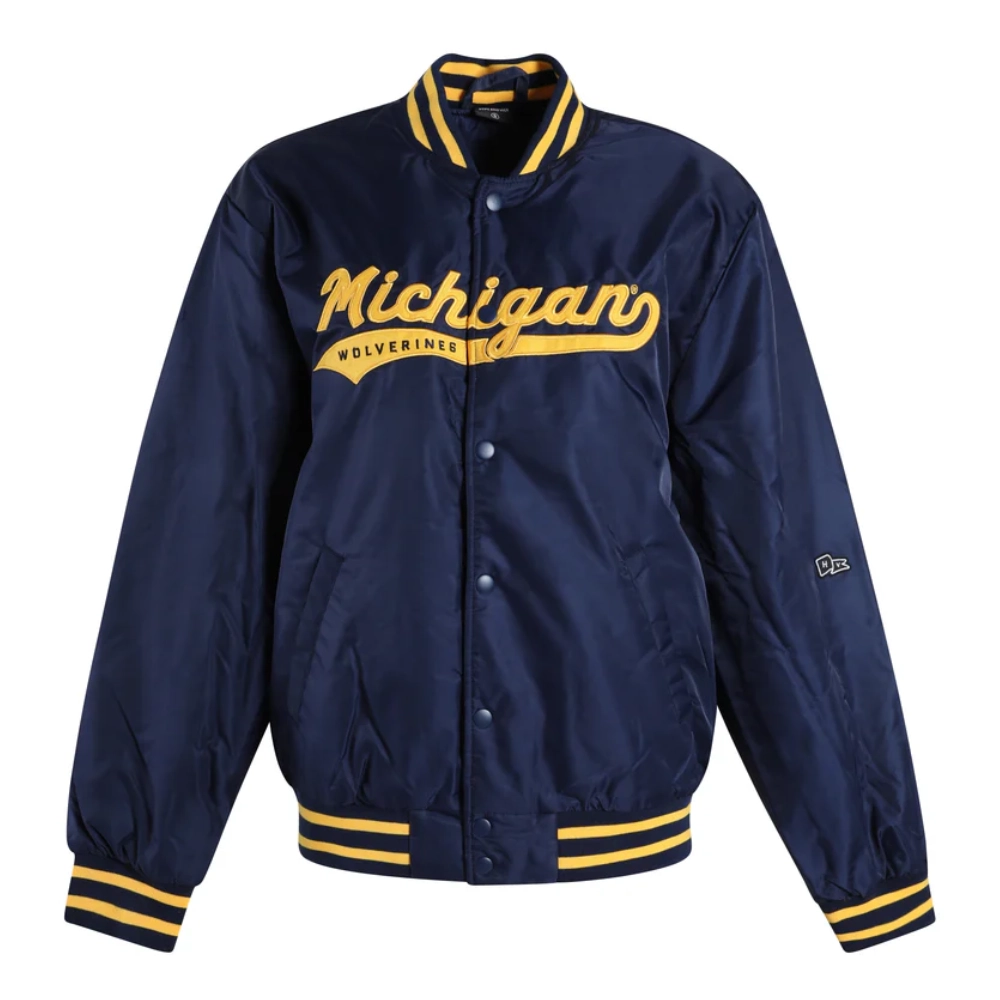 Women's Michigan Wolverines A-Game Satin Varsity Navy Jacket - Image 4