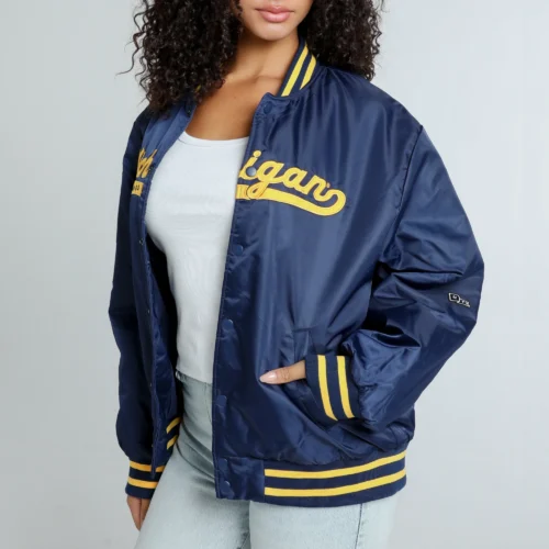 Alternative view of Women's Michigan Wolverines A-Game Satin Varsity Navy Jacket