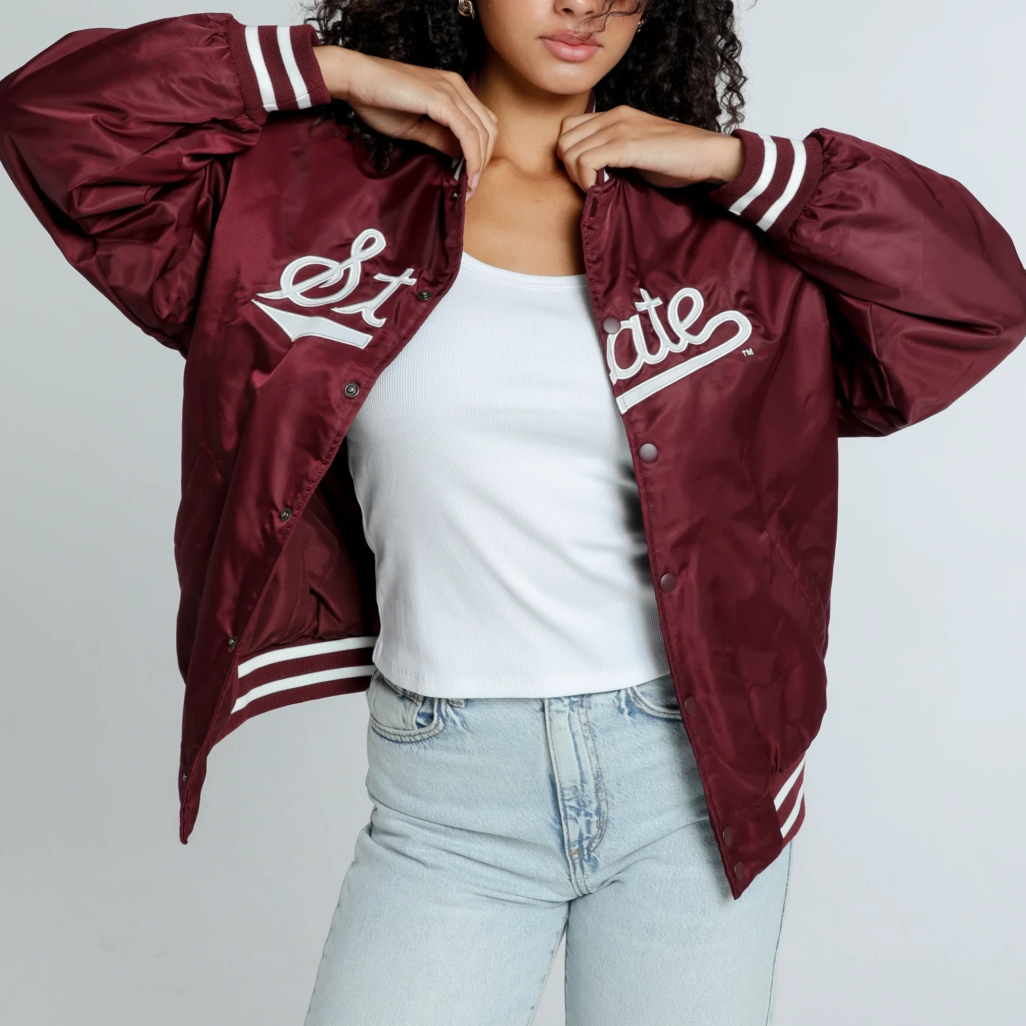 Women's Mississippi State Bulldogs A-Game Satin Varsity Jacket - Image 3