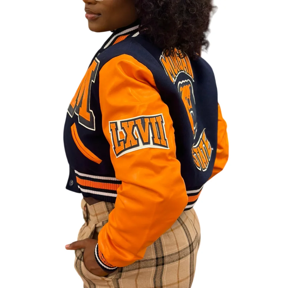 Women's Morgan State Bears Campus Remix Wool & Leather Varsity Jacket - Image 3