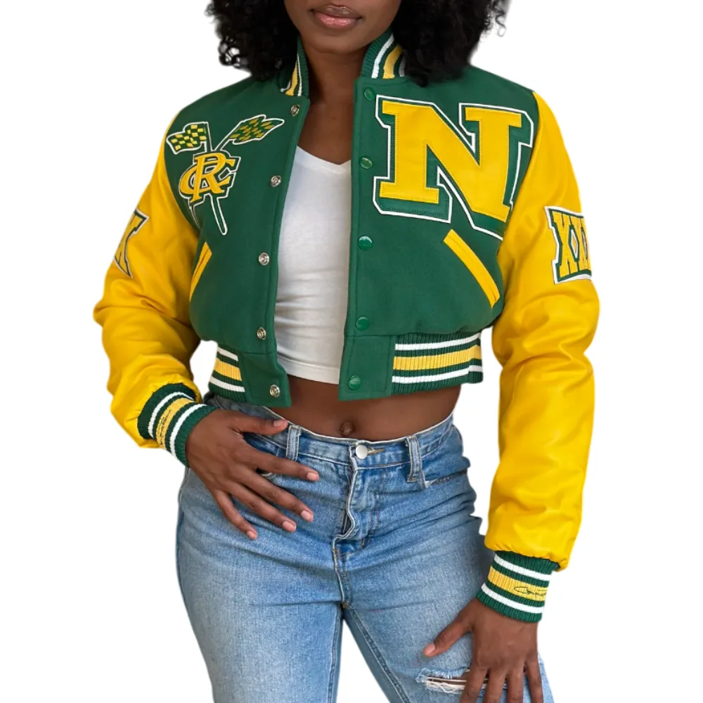 Women's Norfolk State Spartans Campus Remix Wool & Leather Varsity Jacket - Image 3