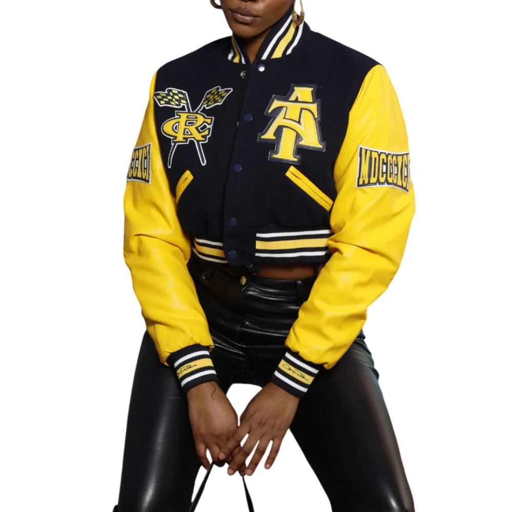 Women's North Carolina A&T Aggies Campus Remix Wool & Leather Varsity Jacket - Image 3