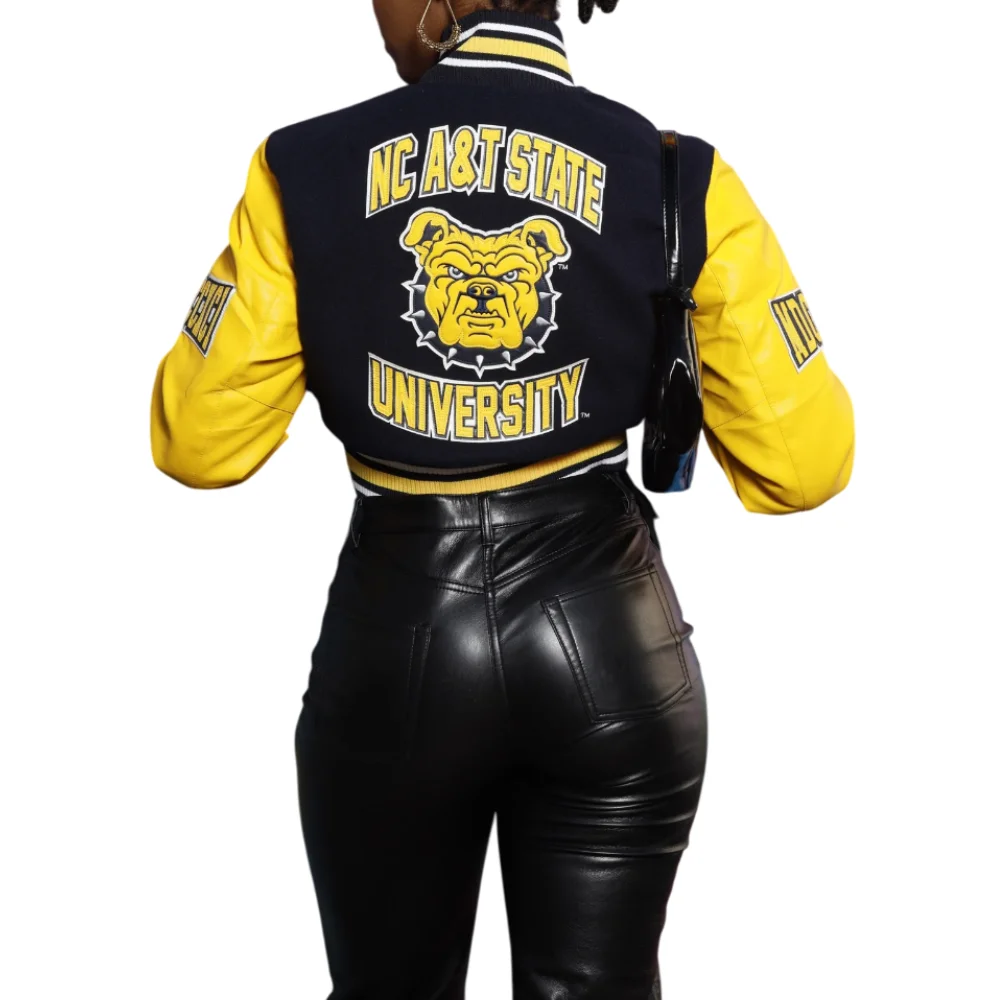 Women's North Carolina A&T Aggies Campus Remix Wool & Leather Varsity Jacket - Image 5