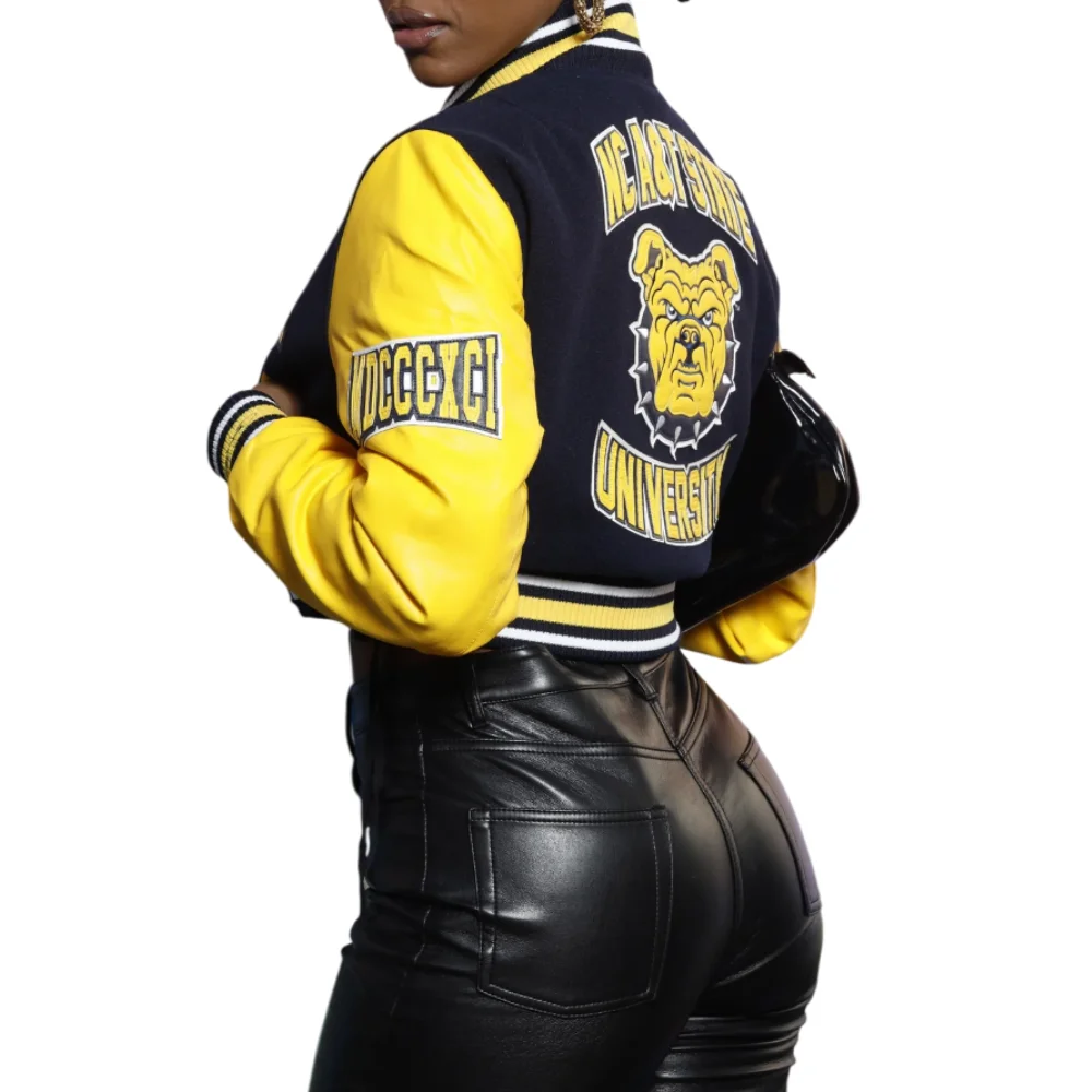 Women's North Carolina A&T Aggies Campus Remix Wool & Leather Varsity Jacket - Image 2