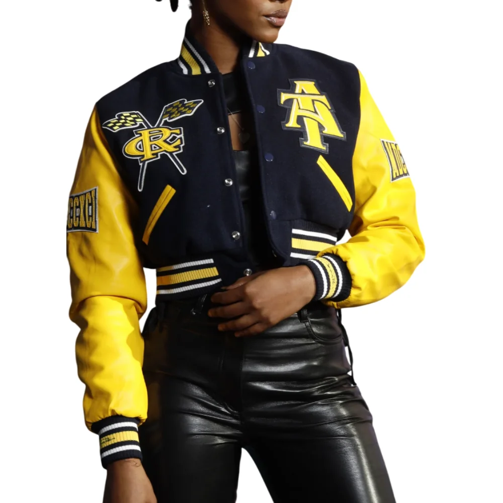 Women's North Carolina A&T Aggies Campus Remix Wool & Leather Varsity Jacket - Image 4