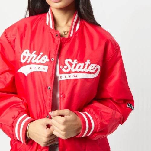 Women's Ohio State Buckeyes A-Game Satin Varsity Jacket - Image 3