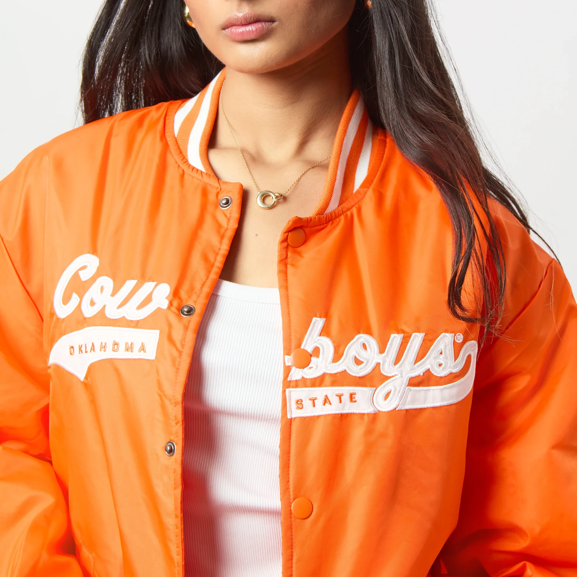 Women's Oklahoma State Cowboys A-Game Satin Varsity Jacket - Image 3