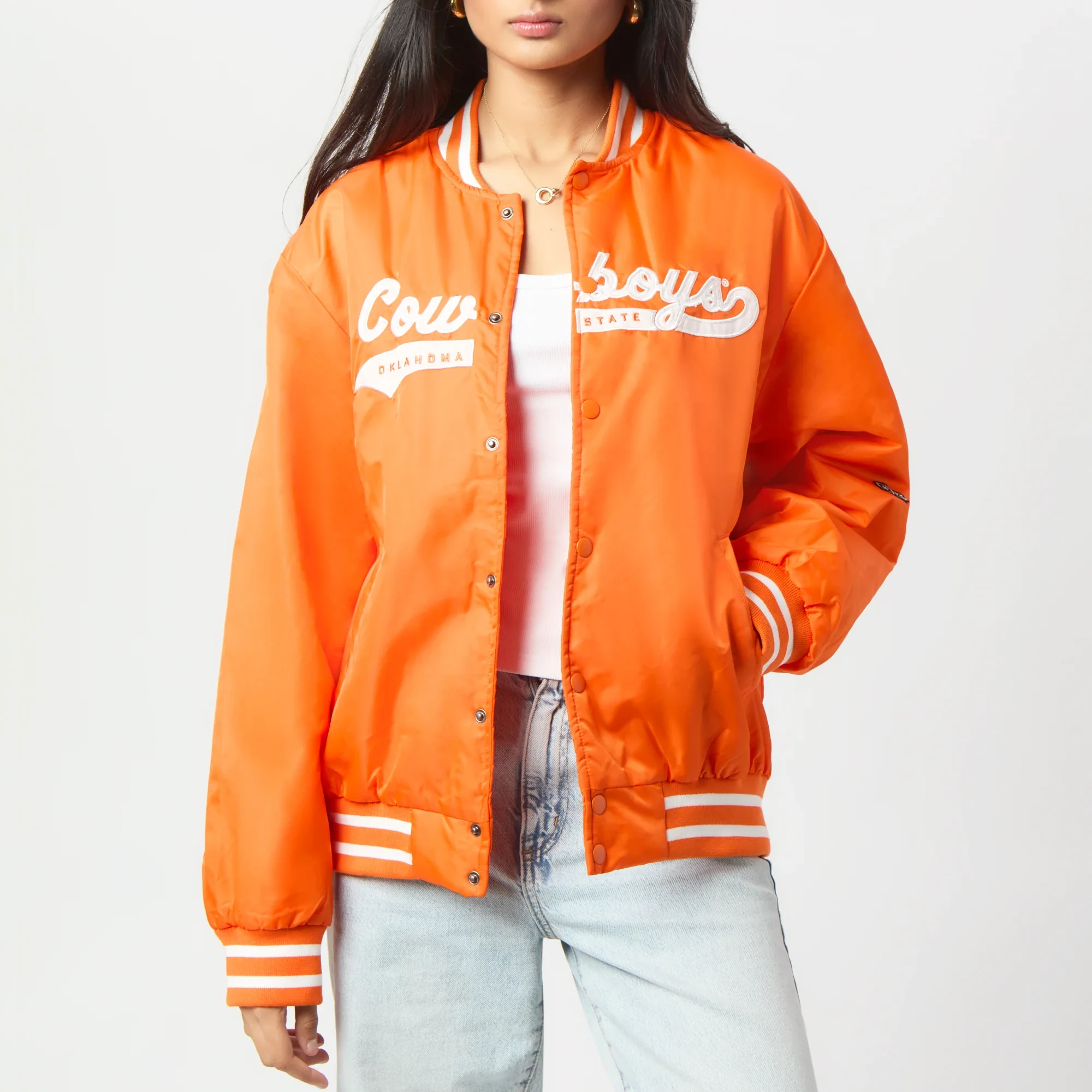 Women's Oklahoma State Cowboys A-Game Satin Varsity Jacket