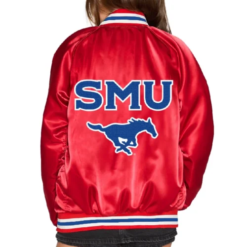 Alternative view of Women's SMU Mustangs Letterman Red Satin Varsity Jacket