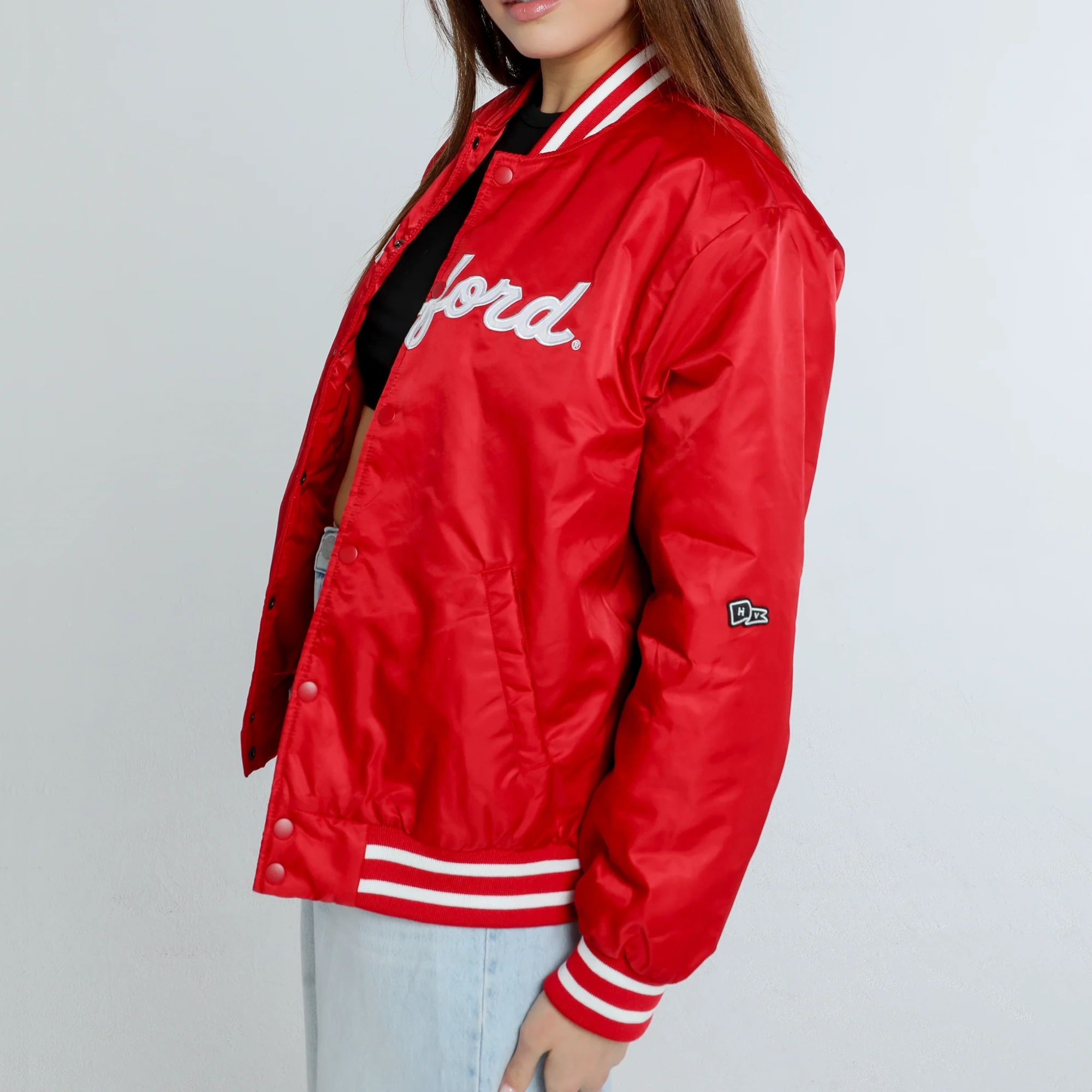 Women's Stanford Cardinal A-Game Satin Varsity Jacket - Image 2