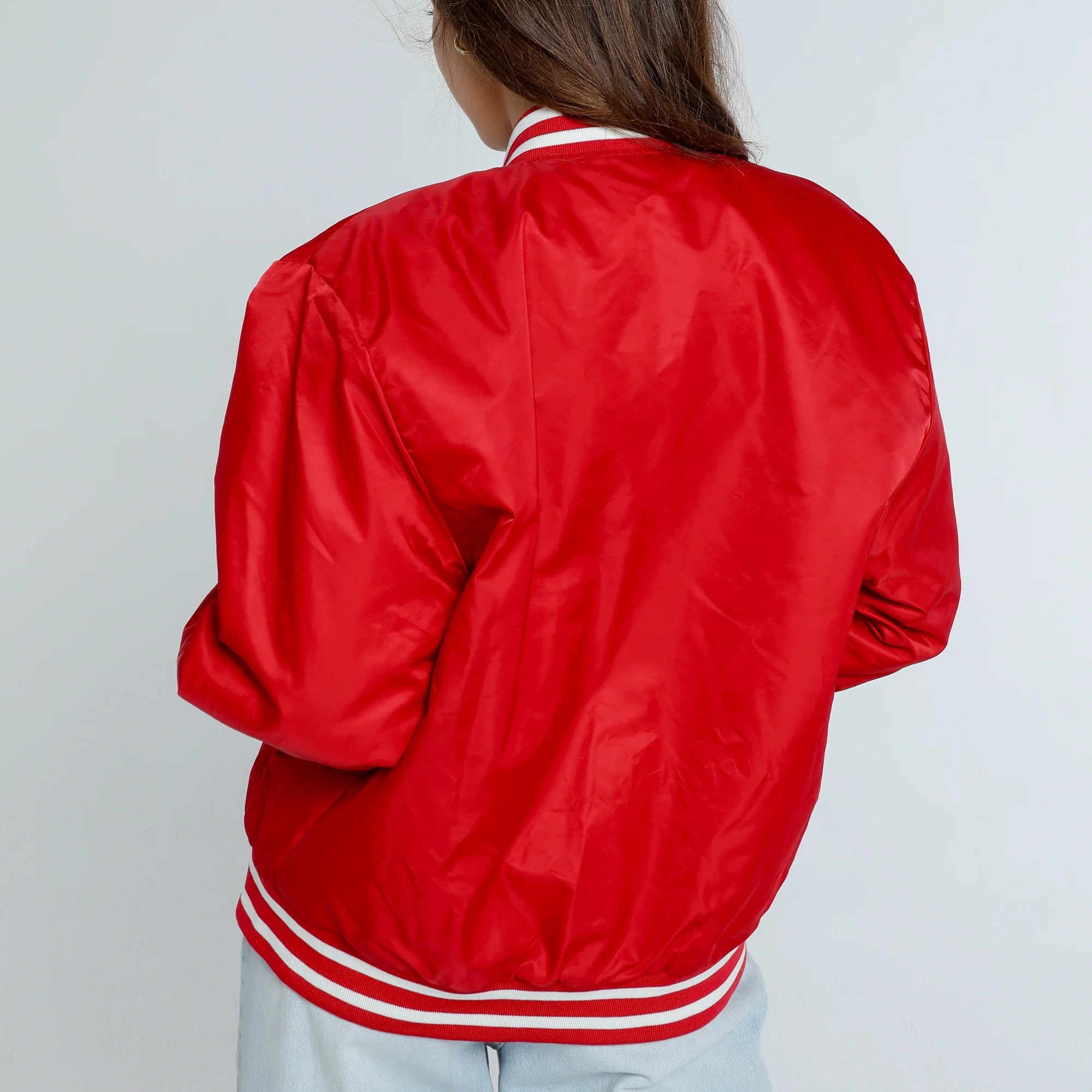 Women's Stanford Cardinal A-Game Satin Varsity Jacket - Image 3