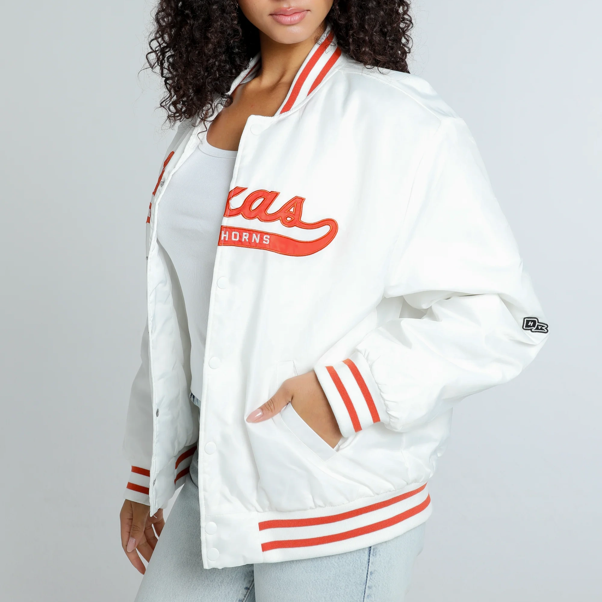 Women's Texas Longhorns A-Game Satin Varsity Jacket - Image 2