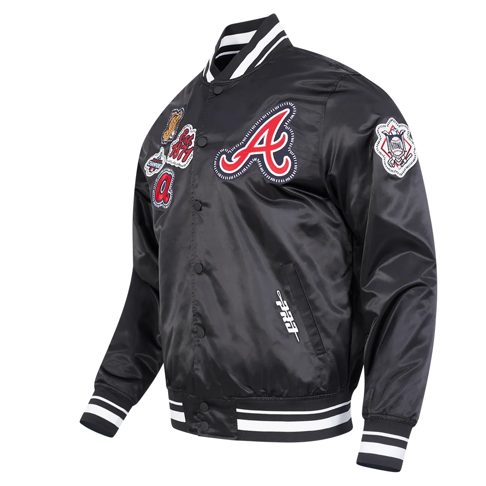 Alternative view of Atlanta Braves Diy Pick Stitch Black Satin Varsity Jacket
