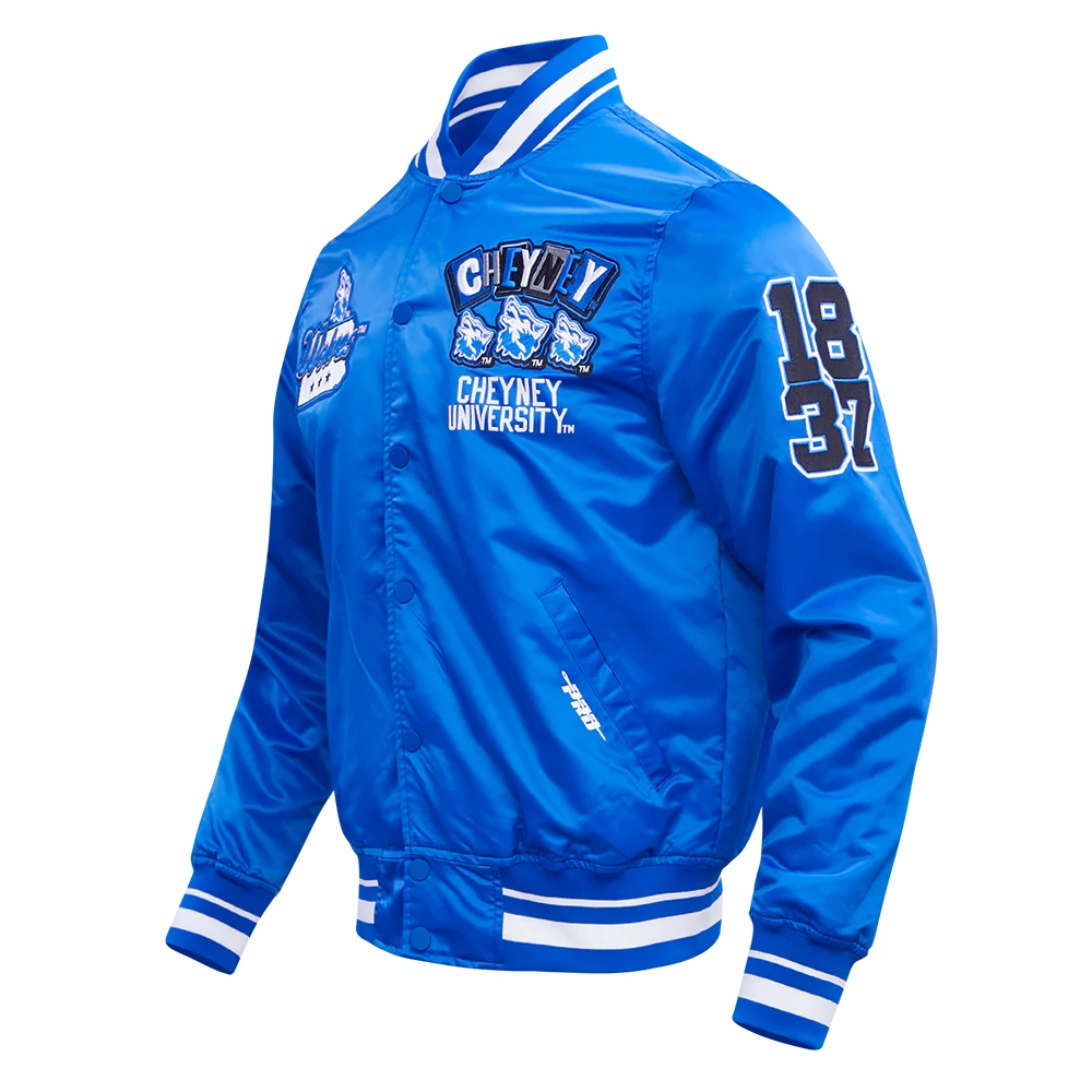 Alternative view of Cheyney Wolves Homecoming Blue Satin Varsity Jacket