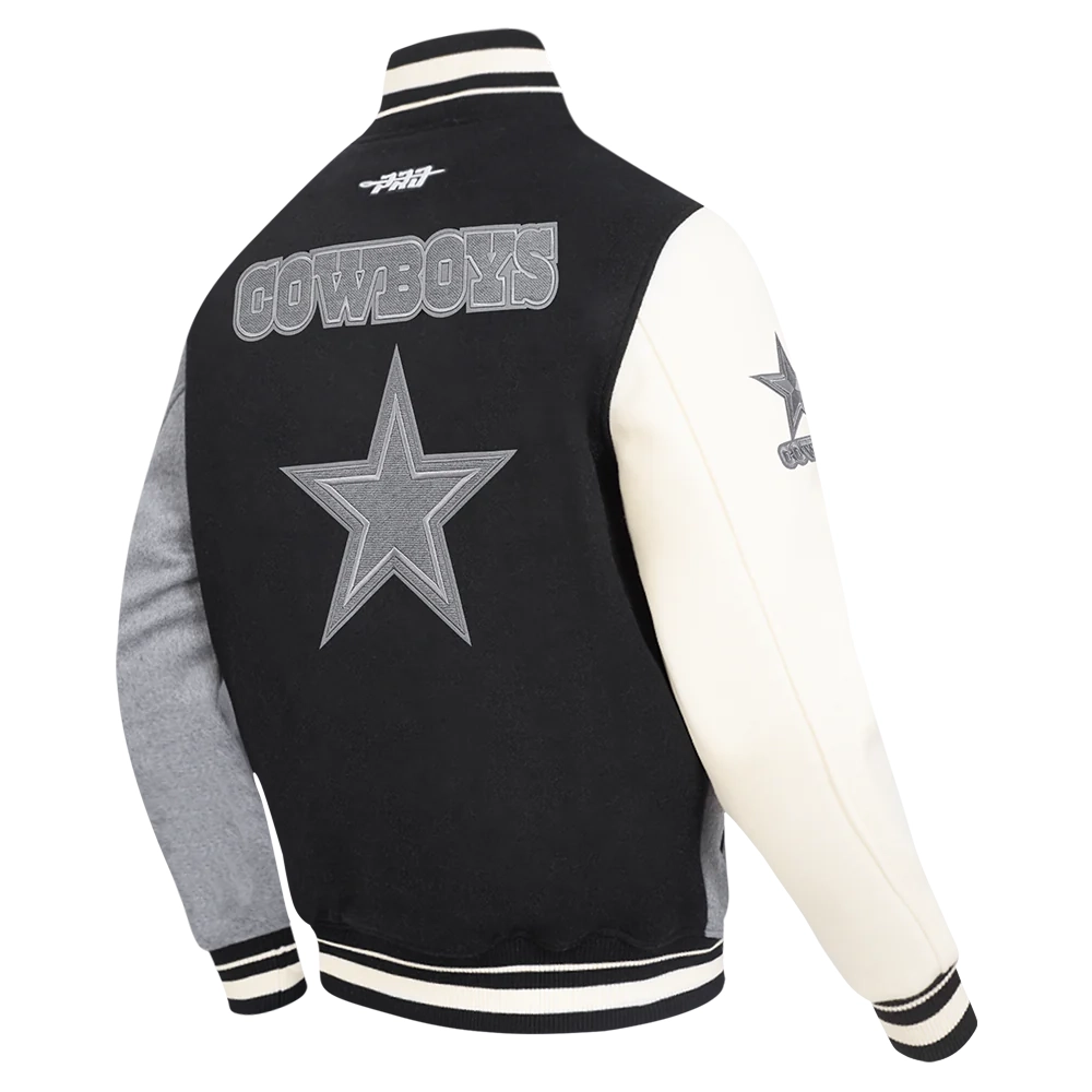 Dallas Cowboys Reverse French Terry Wool & Leather Varsity Jacket - Image 3