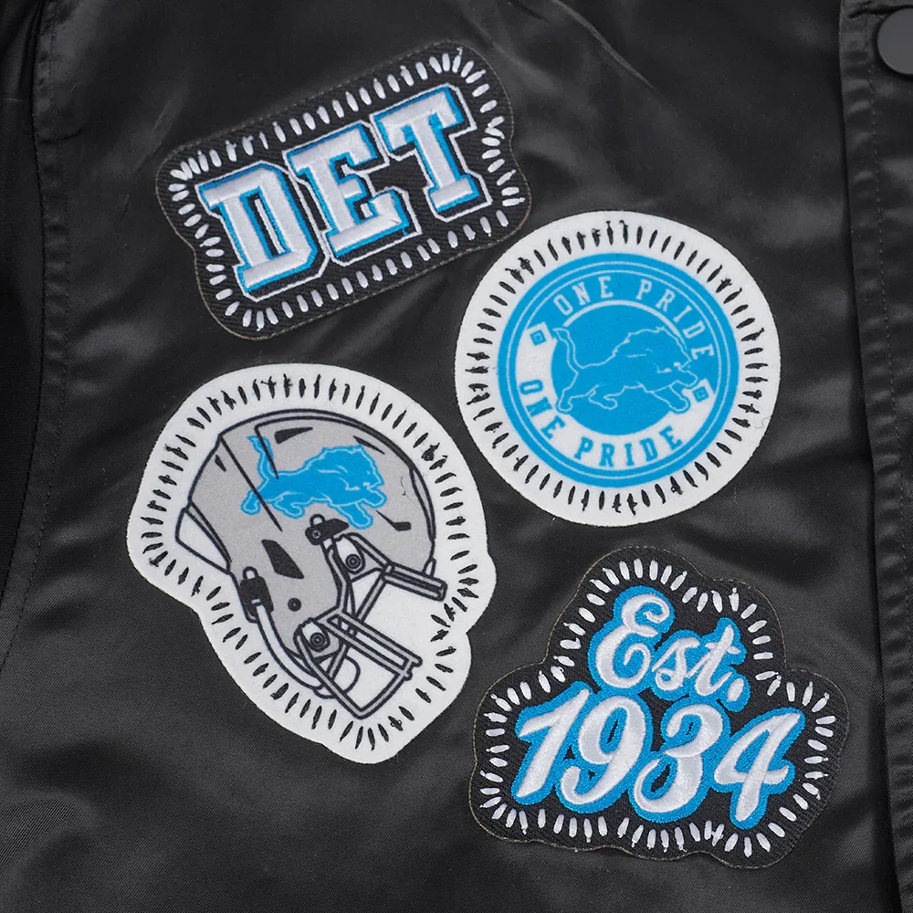 Detroit Lions Diy Pick Stitch Black Satin Varsity Jacket - Image 6