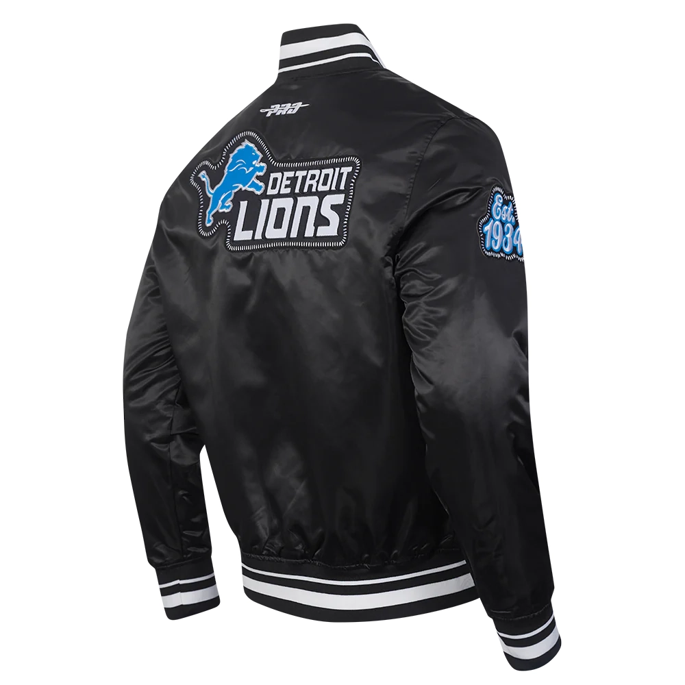Detroit Lions Diy Pick Stitch Black Satin Varsity Jacket - Image 3